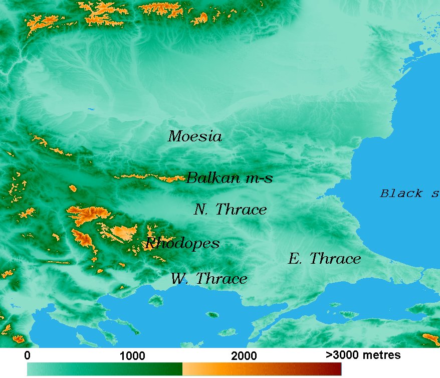 Physical map of the Eastern Balkans