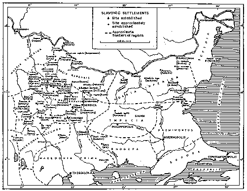 Fig. 2 The Slavonic toponyms in the Balkan peninsula (6th century A.D.)